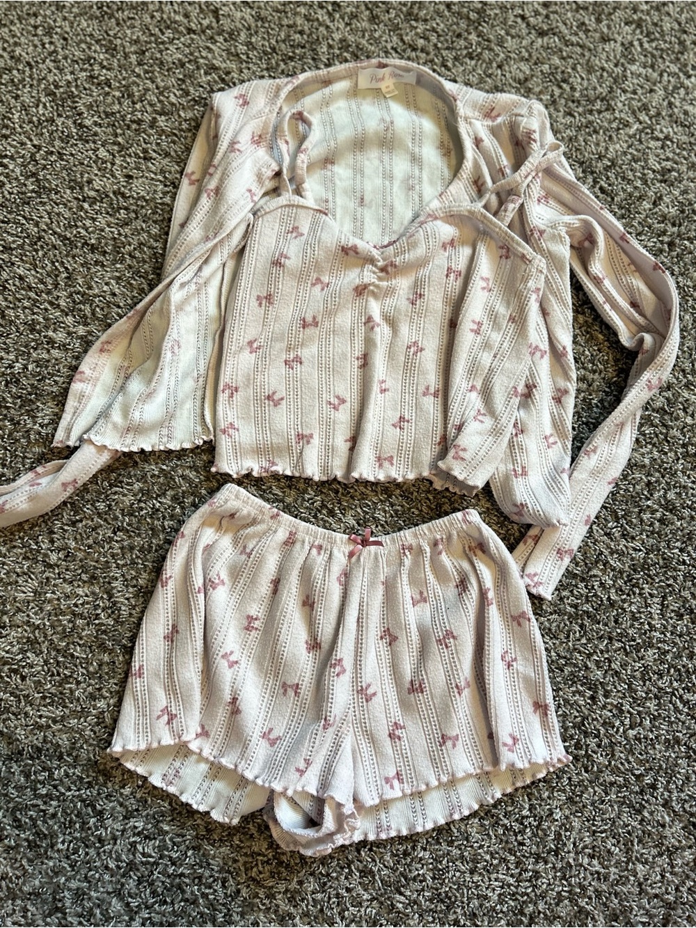 Pink Rose Three-Piece Pajama Set in Blush and Dusty Rose